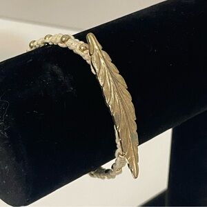 Boho Gold Feather Beaded Woven Hemp Bracelet Distressed Adjustable